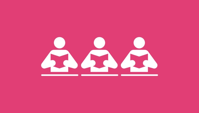 Weiße Icons auf einer rosafarbenen Fläche als Zeichen einer lesenden Person