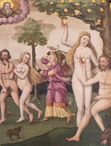 Ausschnitt vom Altarbild mit dem Paradies und Erzengel Gabriel