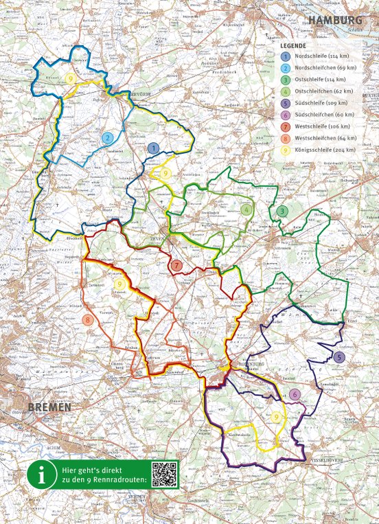Kartendarstellung mit den Rennradtouren