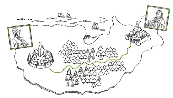 Zeichnung einer Karte der Region früher zwischen Hamburg und Bremen