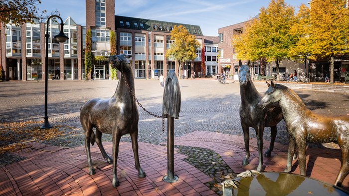 Statue und Marktplatz am Pferdemarkt in Rotenburg, Foto: Markus Tiemann - Stadt Rotenburg (Wümme)