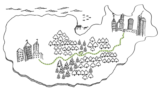 Zeichnung einer Karte der Region heute zwischen Hamburg und Bremen