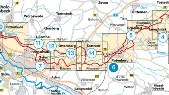 Kartendarstellung mit dem Verlauf vom Wümme-Radweg