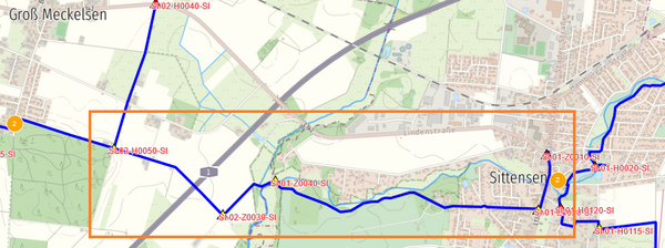 Ausschnitt aus dem Schilderkataster, der den angepassten Bereich darstellt